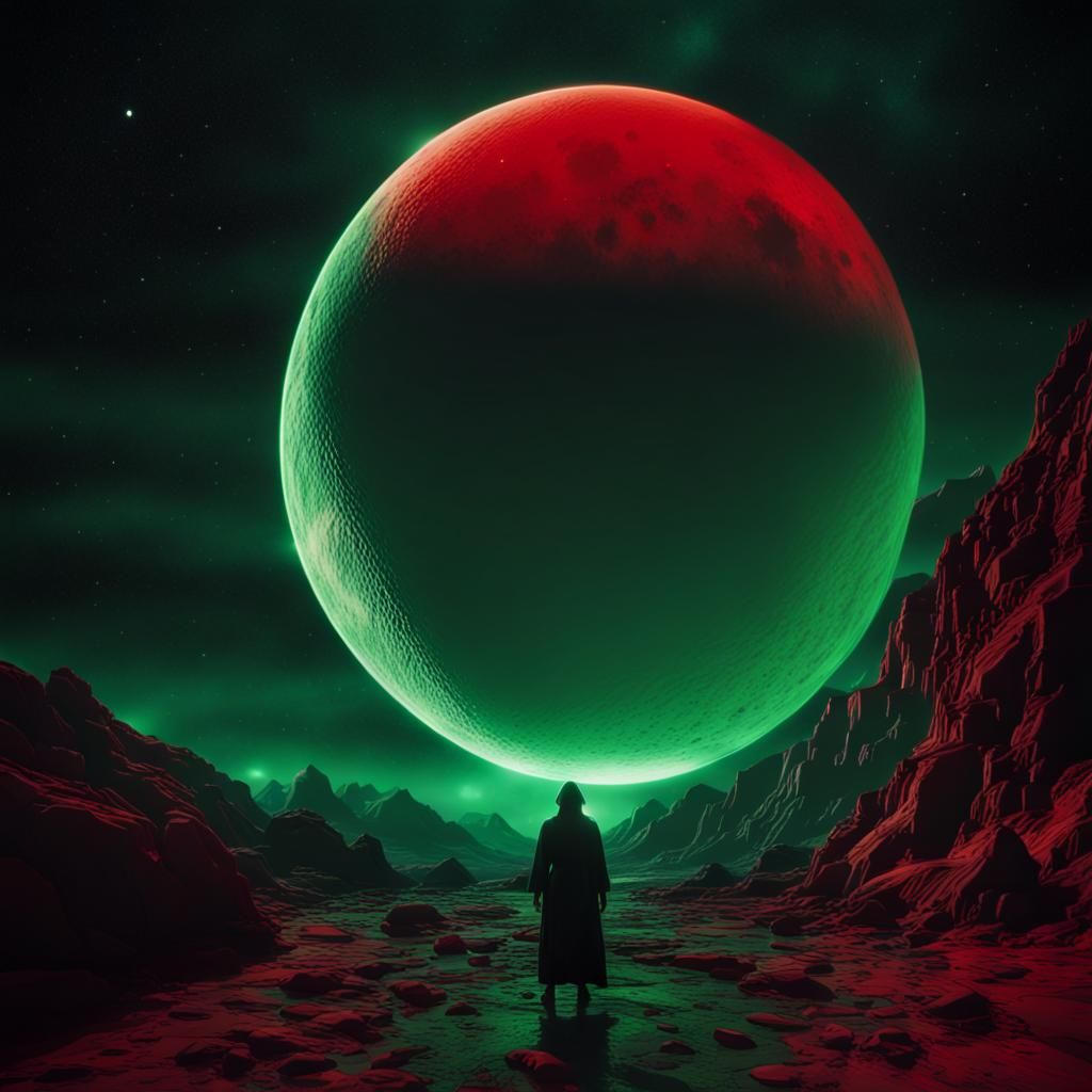 Spiritual Moon Orbiting in Dramatic Space Atmosphere