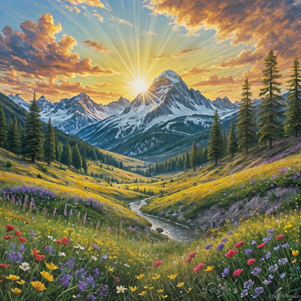 Vibrant Wildflowers Dance in Morning Light