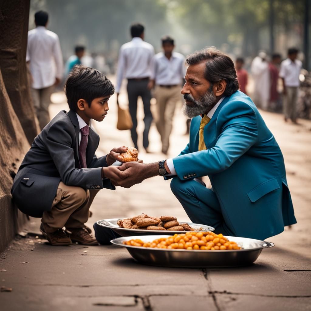 Businessman Helping Child in Vibrant New Delhi, India