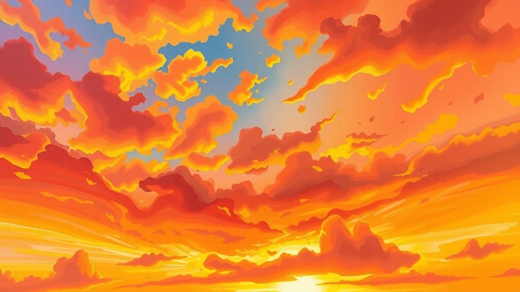 Vibrant Sunset with Swirling Clouds and Golden Light