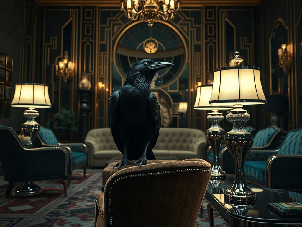 Raven in Art Deco Living Room