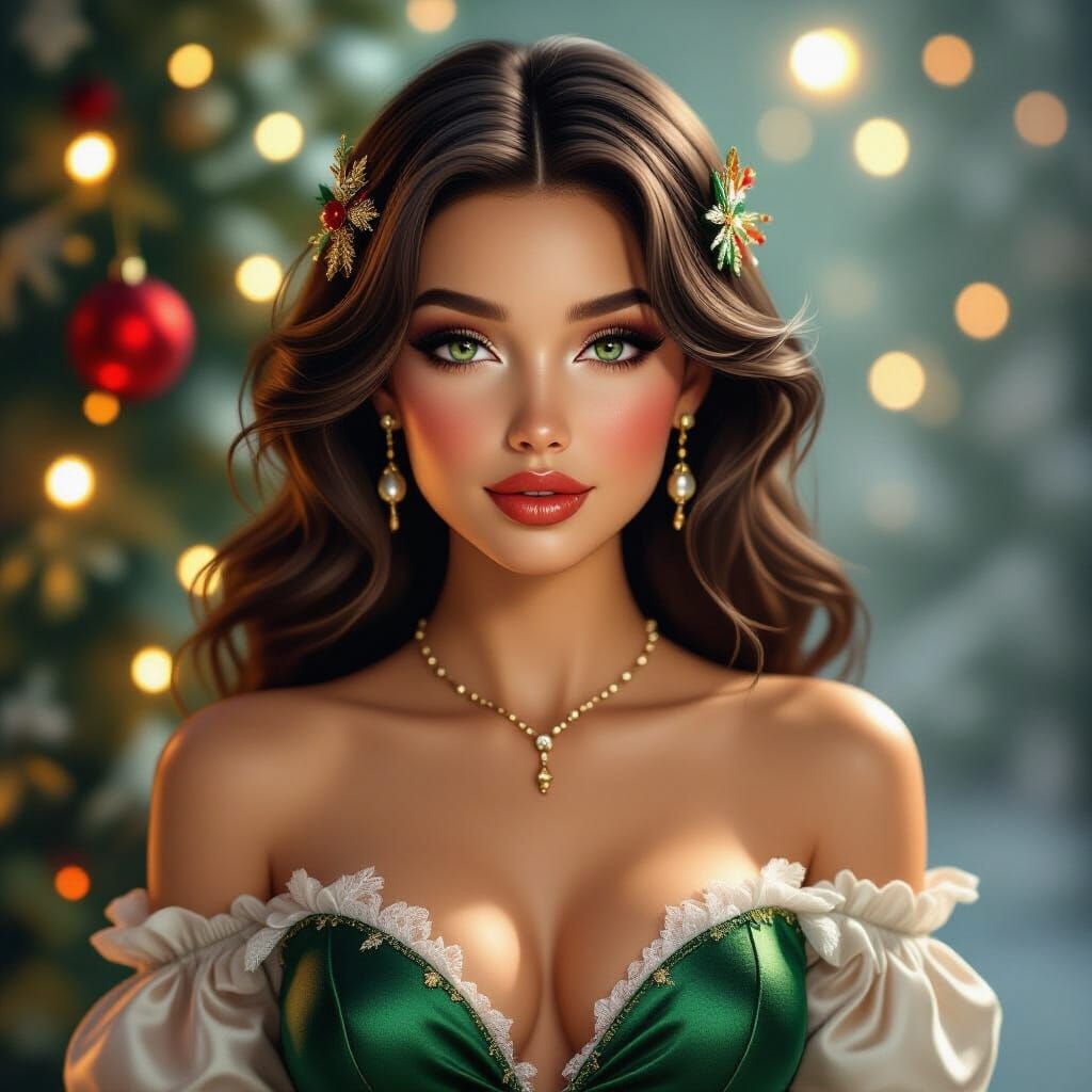 Christmas Nymph: Hyperrealistic Digital Art in Lee Bogle Sty...