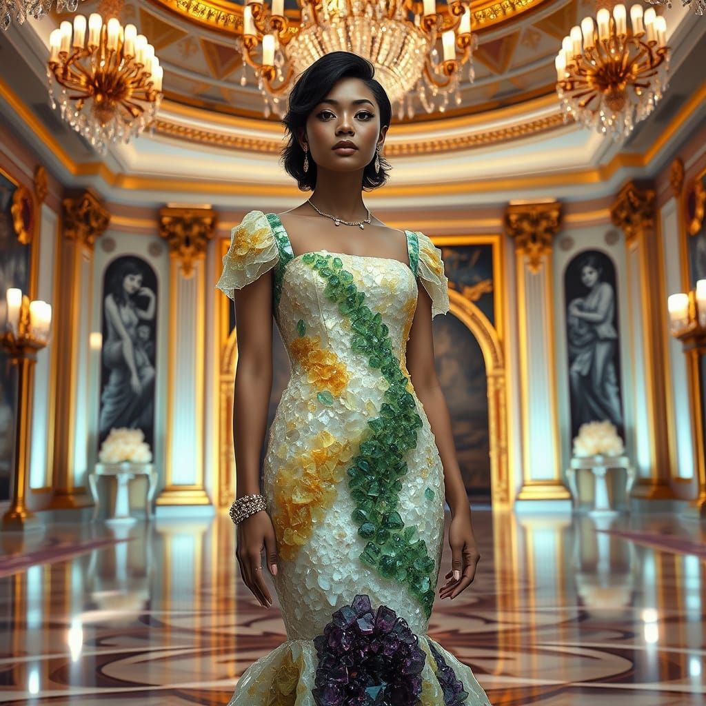 Crystal Geode Goddess in Luxurious Ballroom