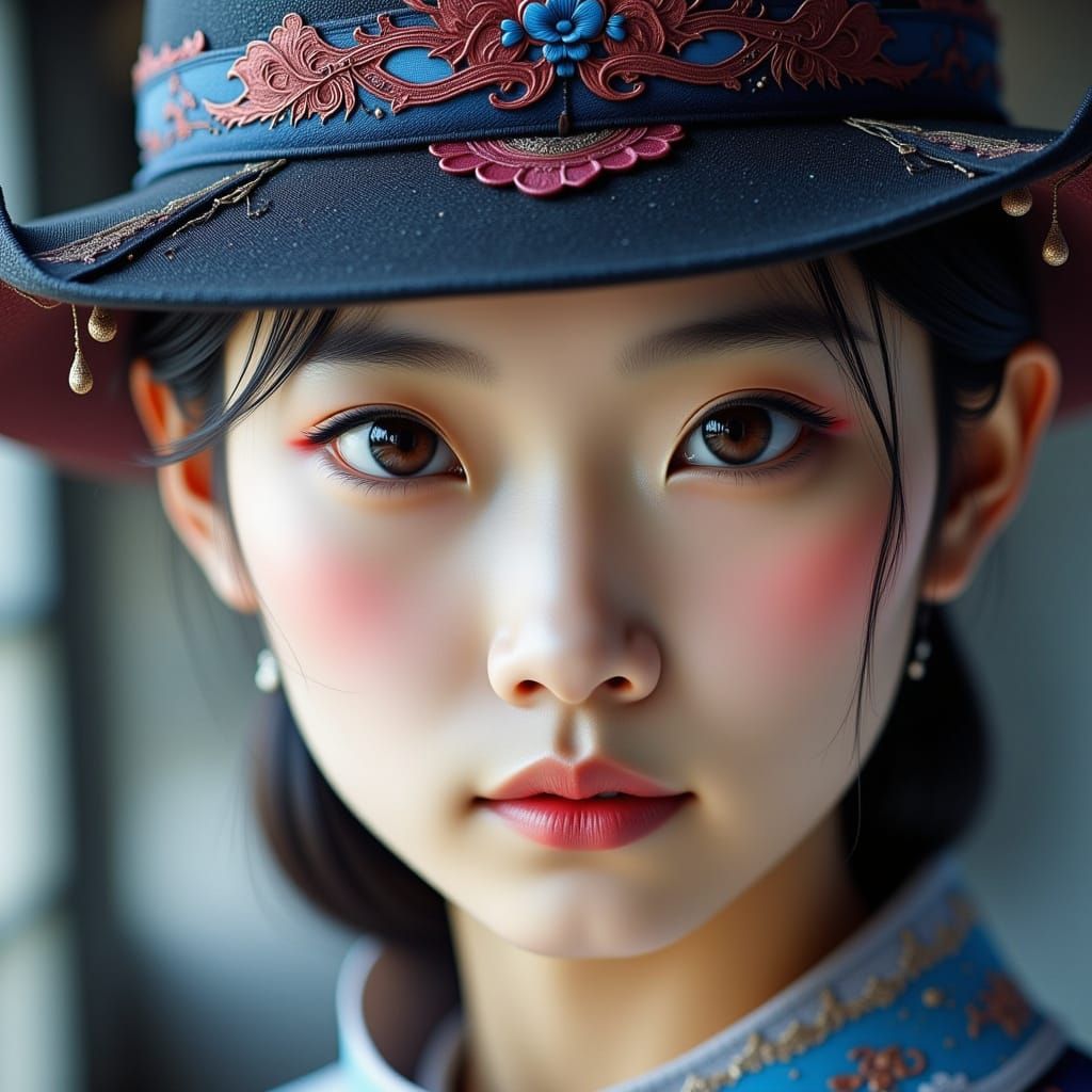 Hyperreal Japanese Portrait Close-up in Earth Tones