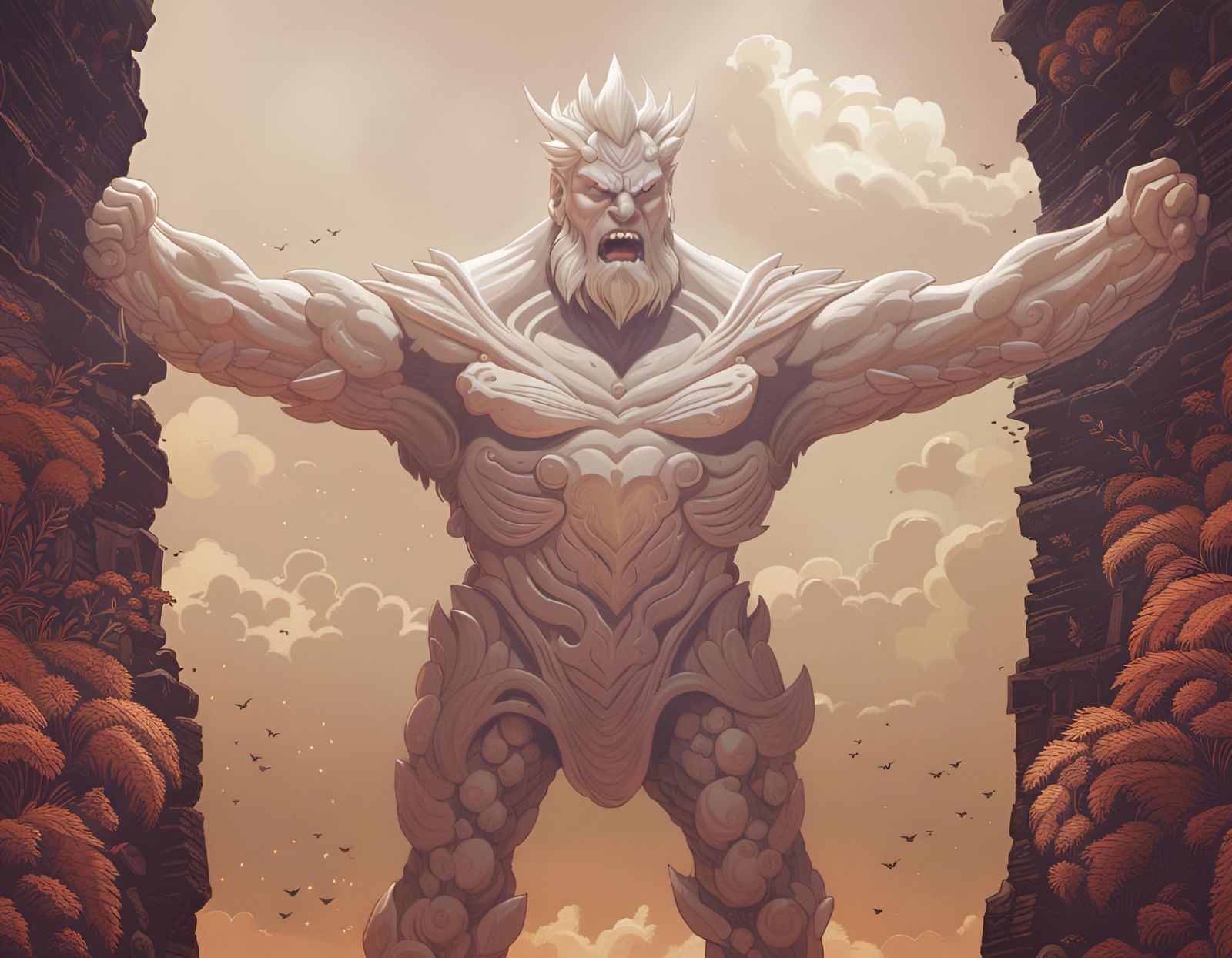 Marble Stone Titan with Carved Runes