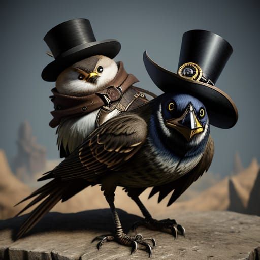 Steampunk Sparrow in Top Hat and Cane