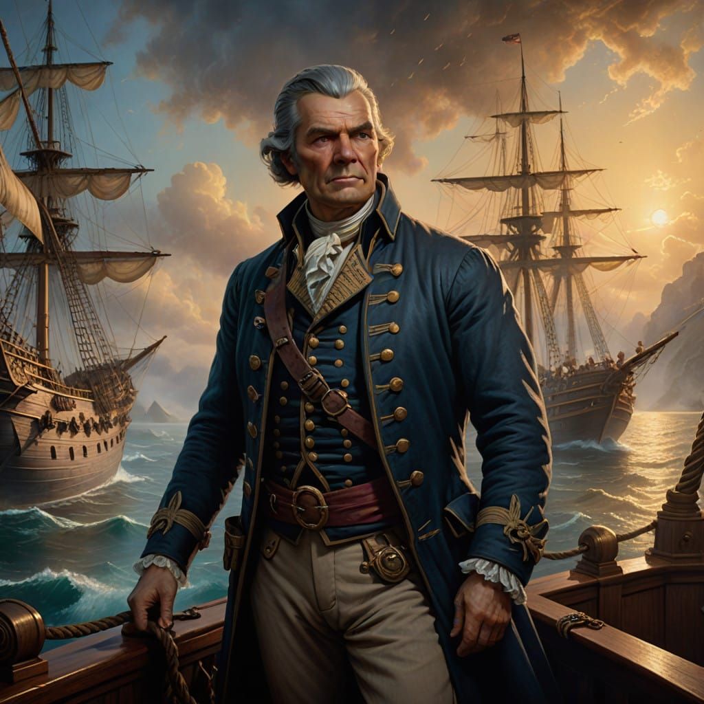 Captain James Cook in an Ethereal Maritime Scene