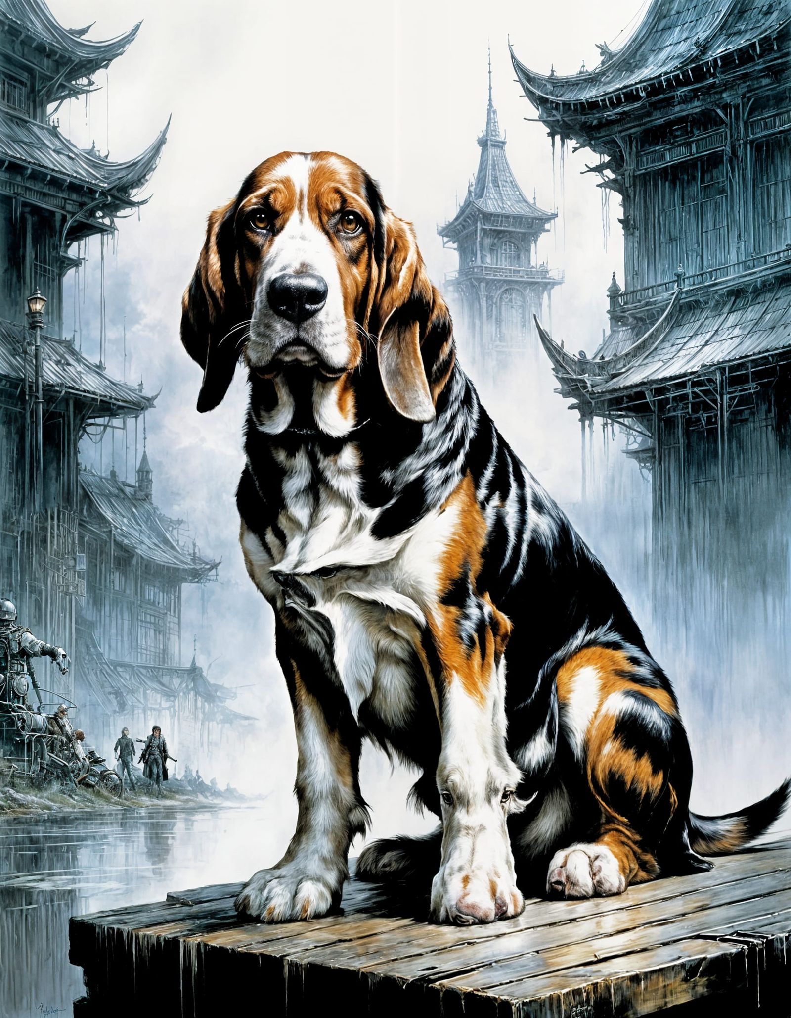 Basset Hound Portrait in Dramatic Style