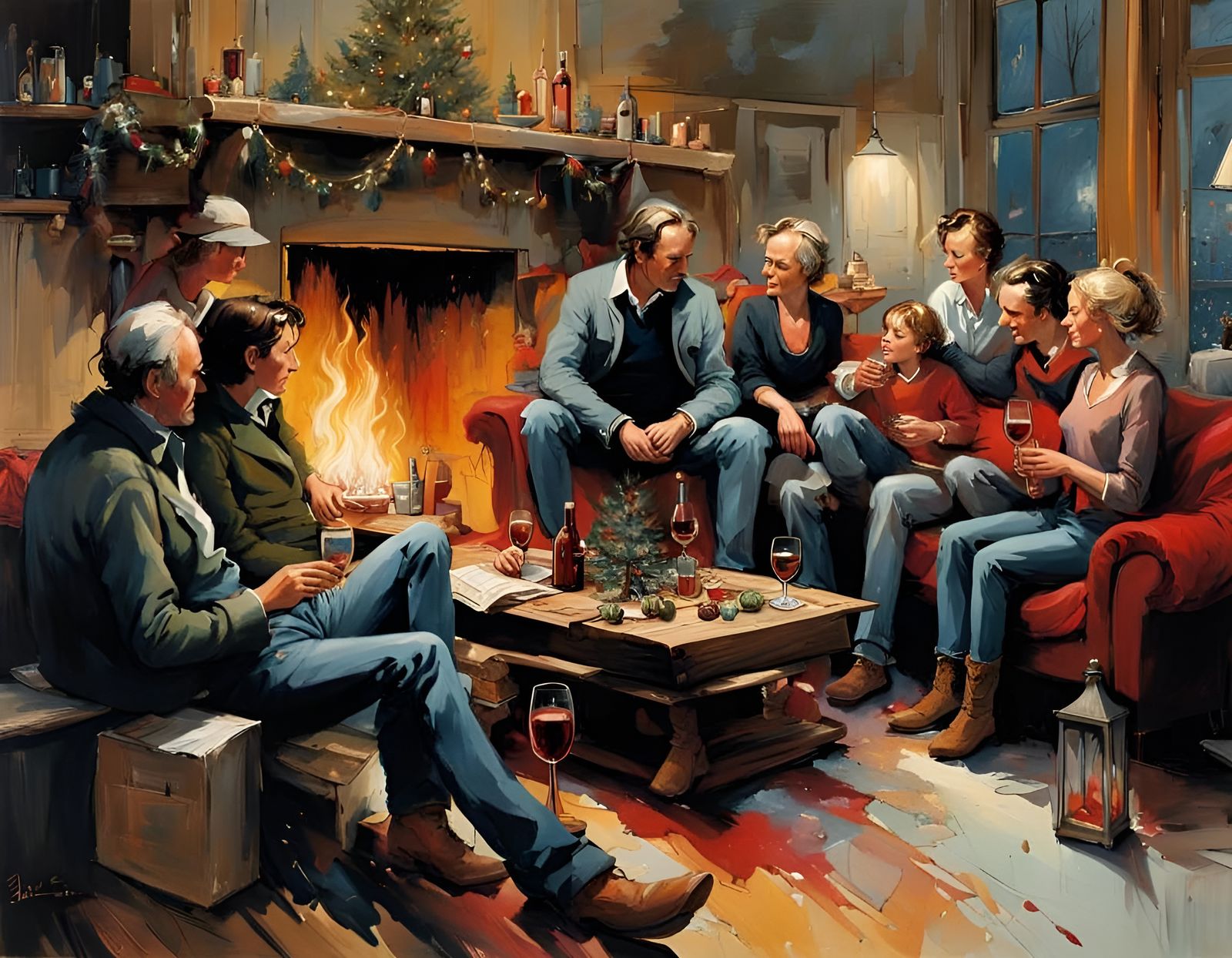 Festive Christmas Gathering by Firelight