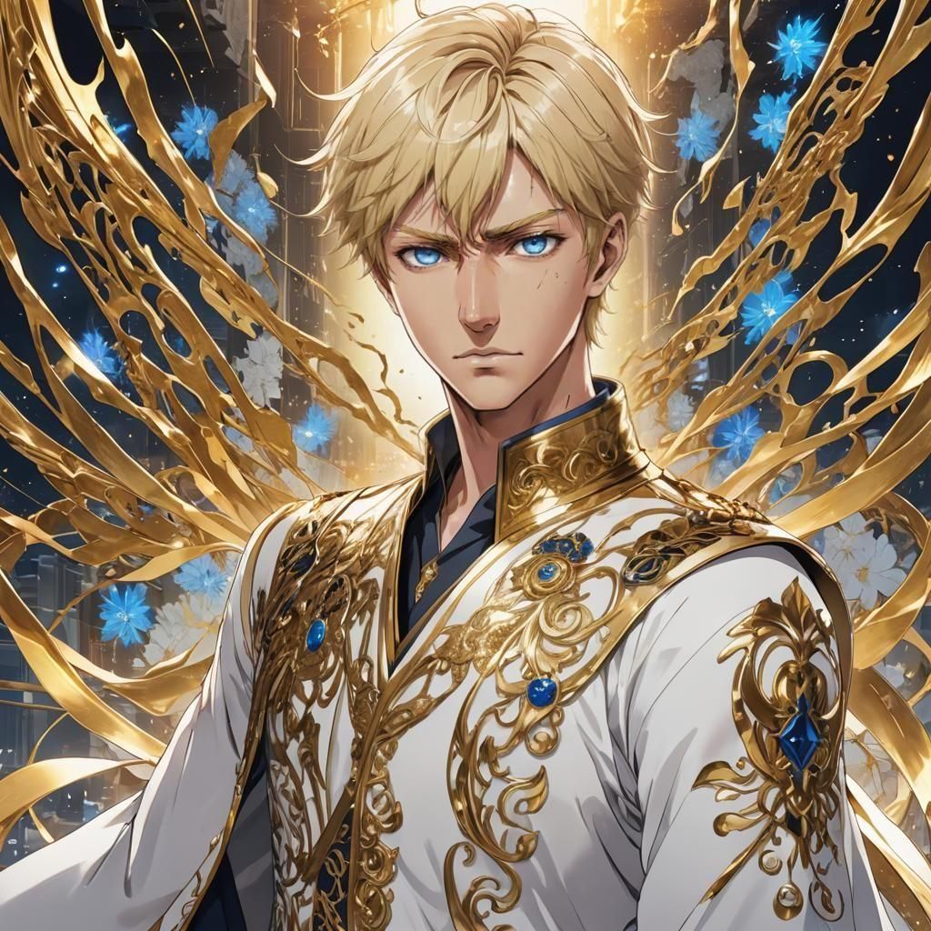 Anime Man in Gold and White Clothes