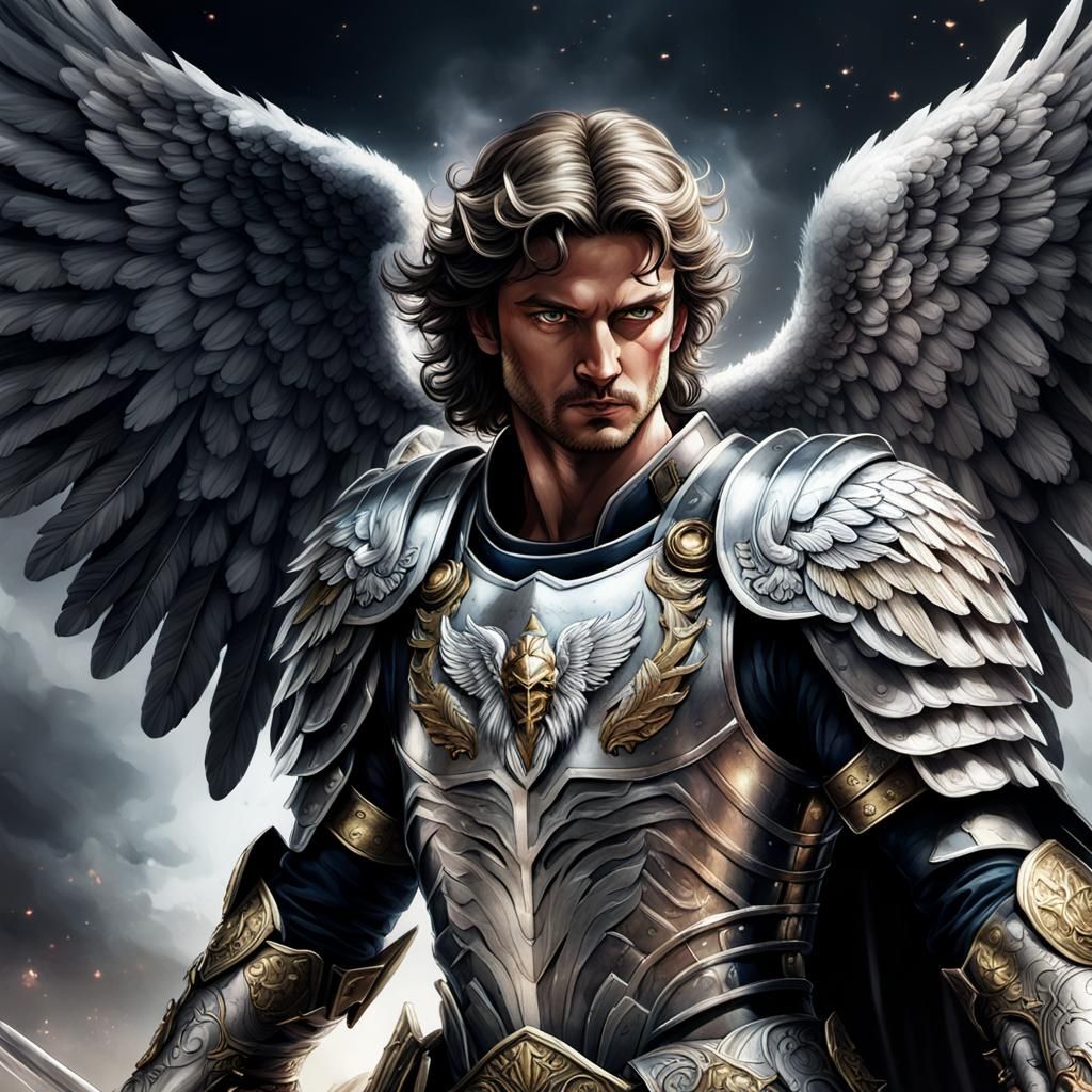 Archangel Michael in Watercolor Art with Roman Armor
