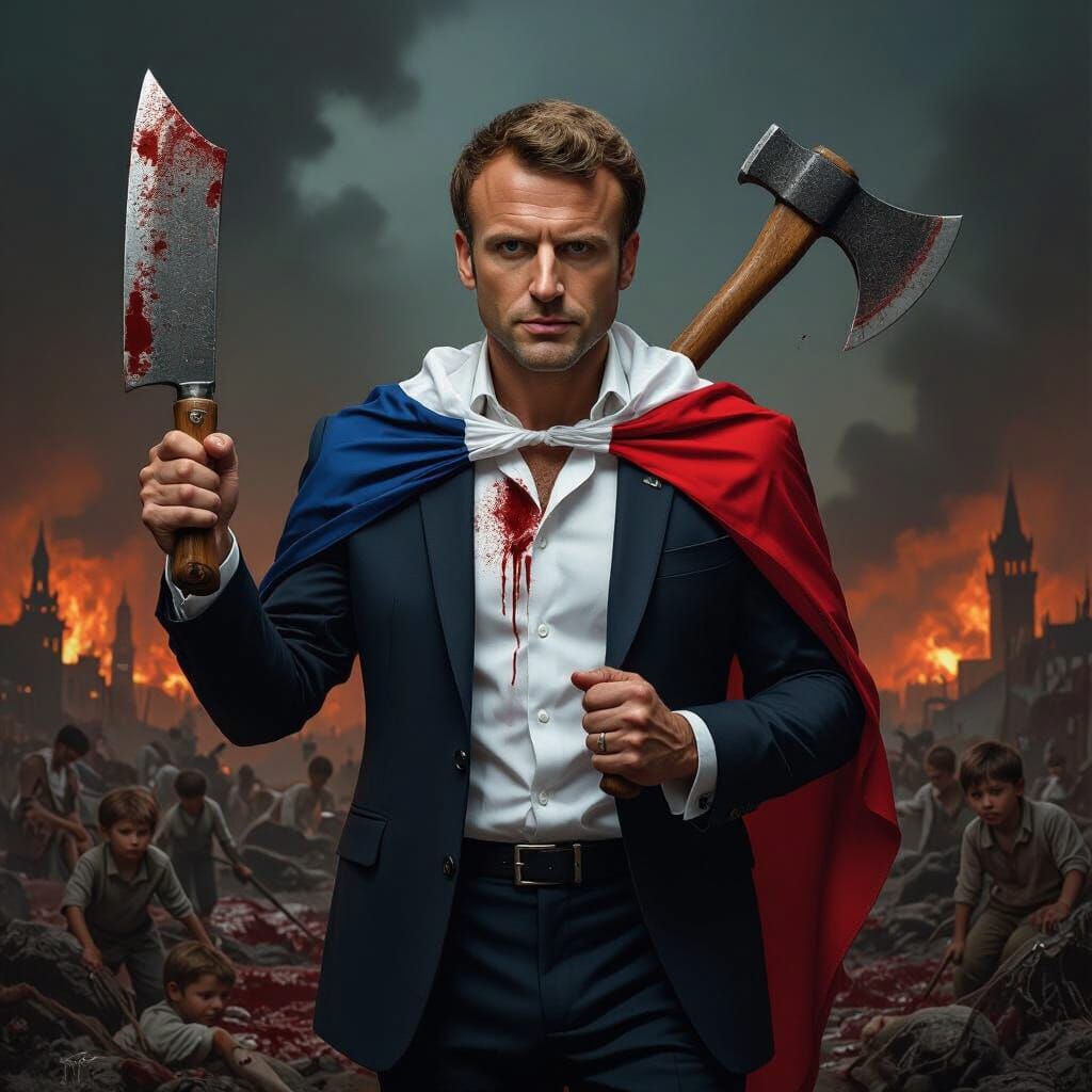 Macron in Dystopian Biomechanical Style