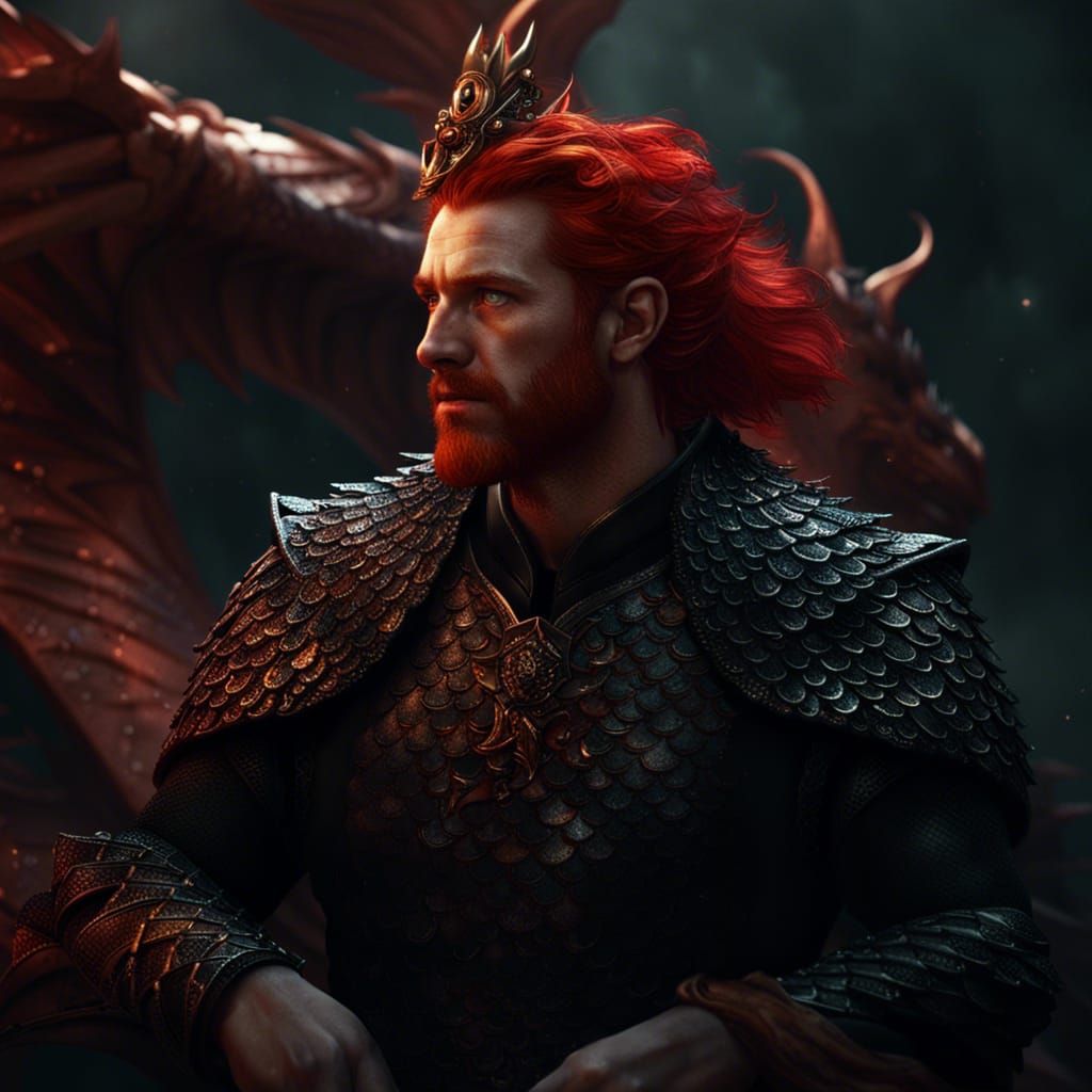 Dragonscale King with Gemmed Crown, Dark Fantasy Art