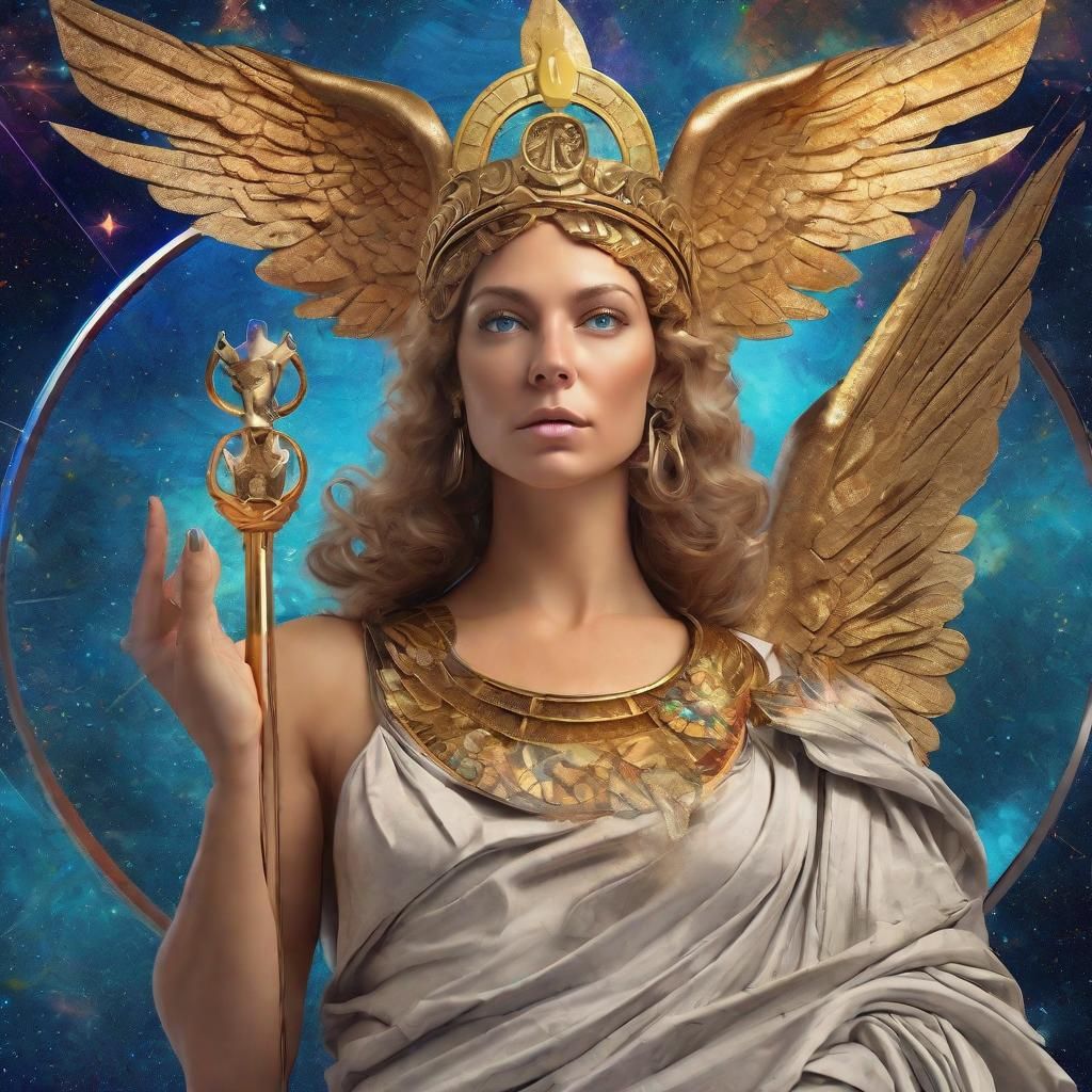 Tyche: Greek goddess of fortune and happiness a winged goddess with a mural crown on top of her head. Holds royal scepte...