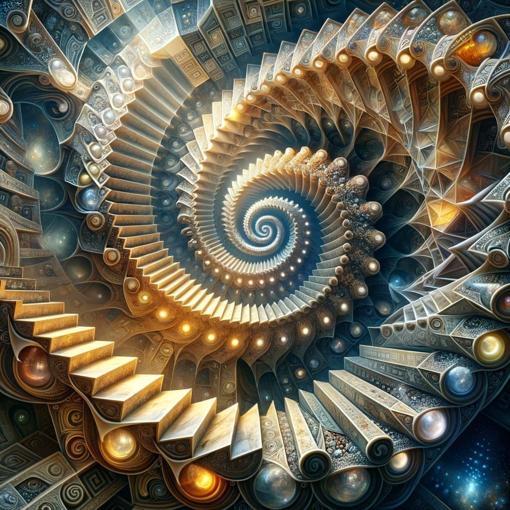 Escher-Inspired Spiral Staircase in Sacred Geometry