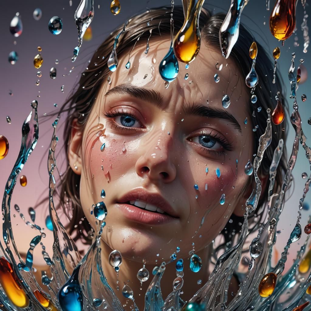 Hyperrealistic Face Crying Glass Tears