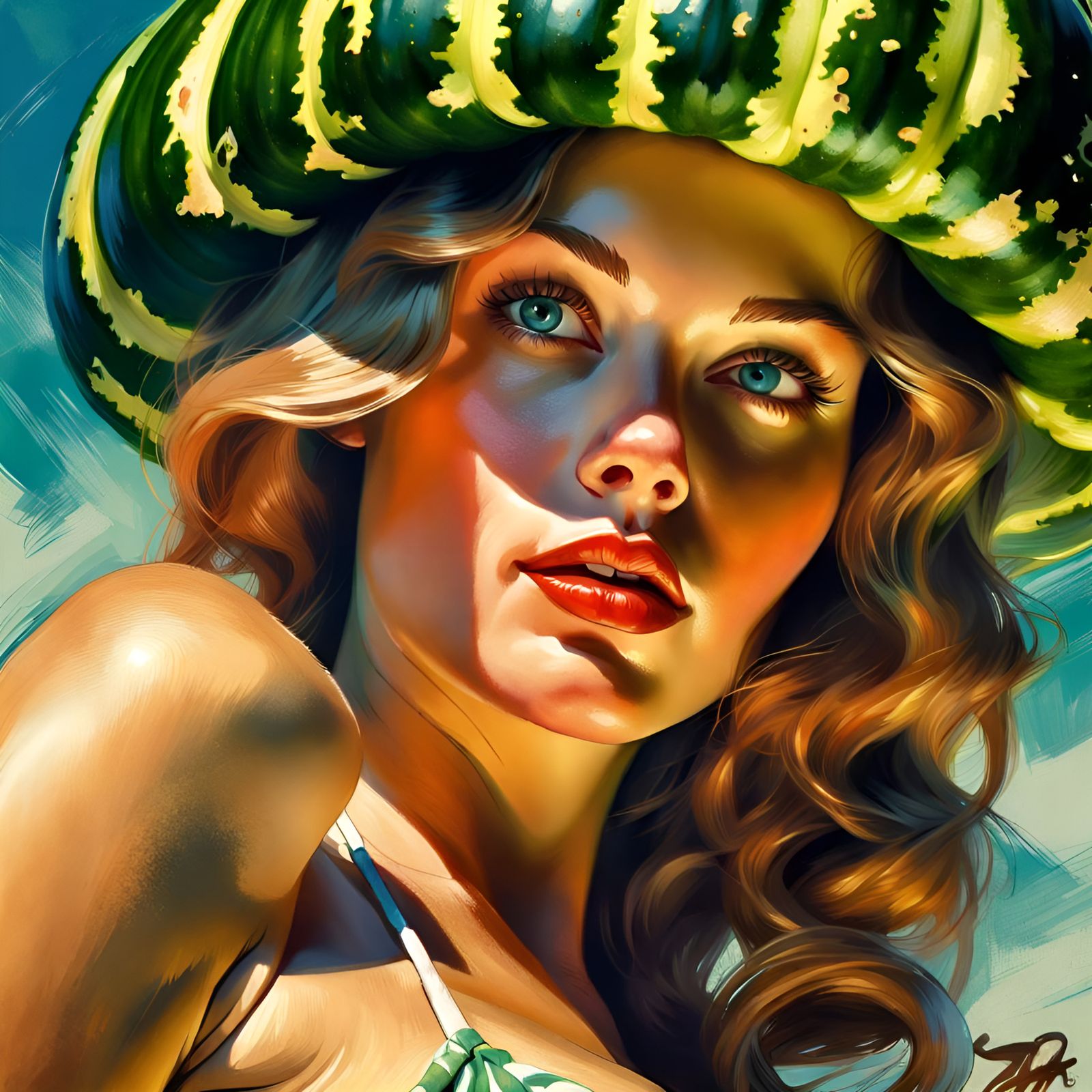Zucchini Bikini Pin-Up: Digital Art in Classic Style