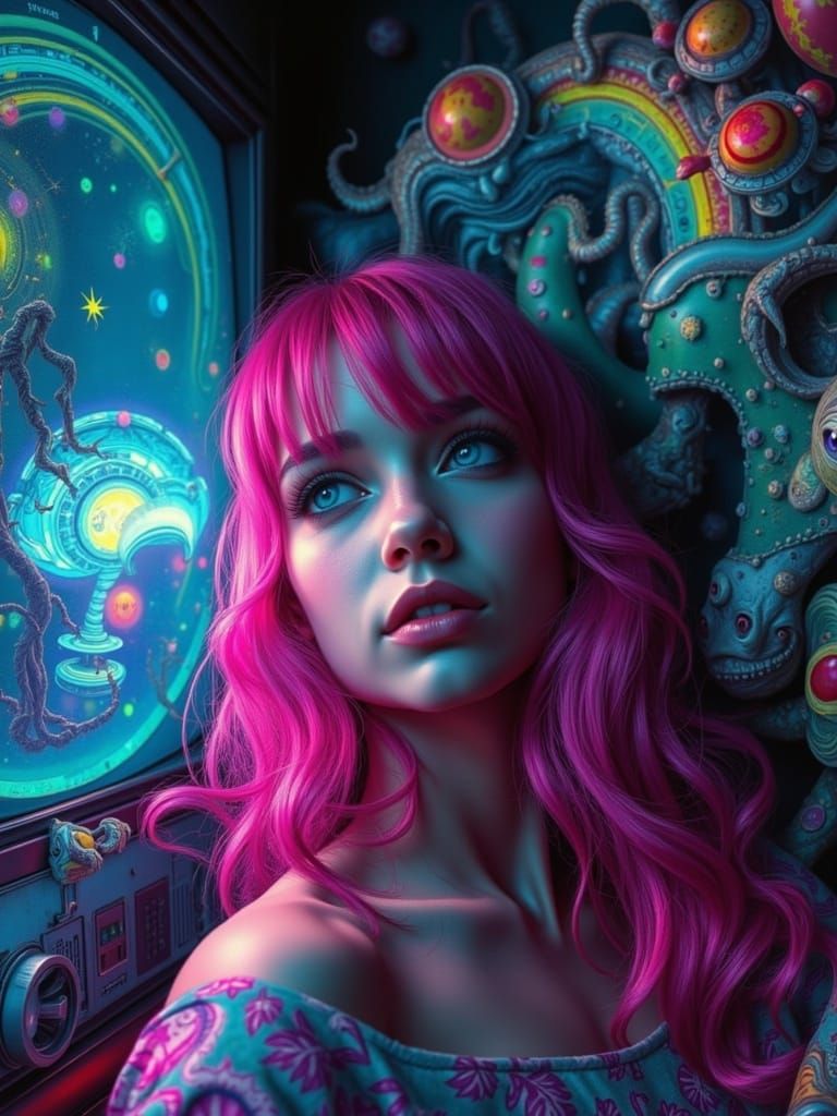 A Young Woman Trapped in a Glitchy TV World