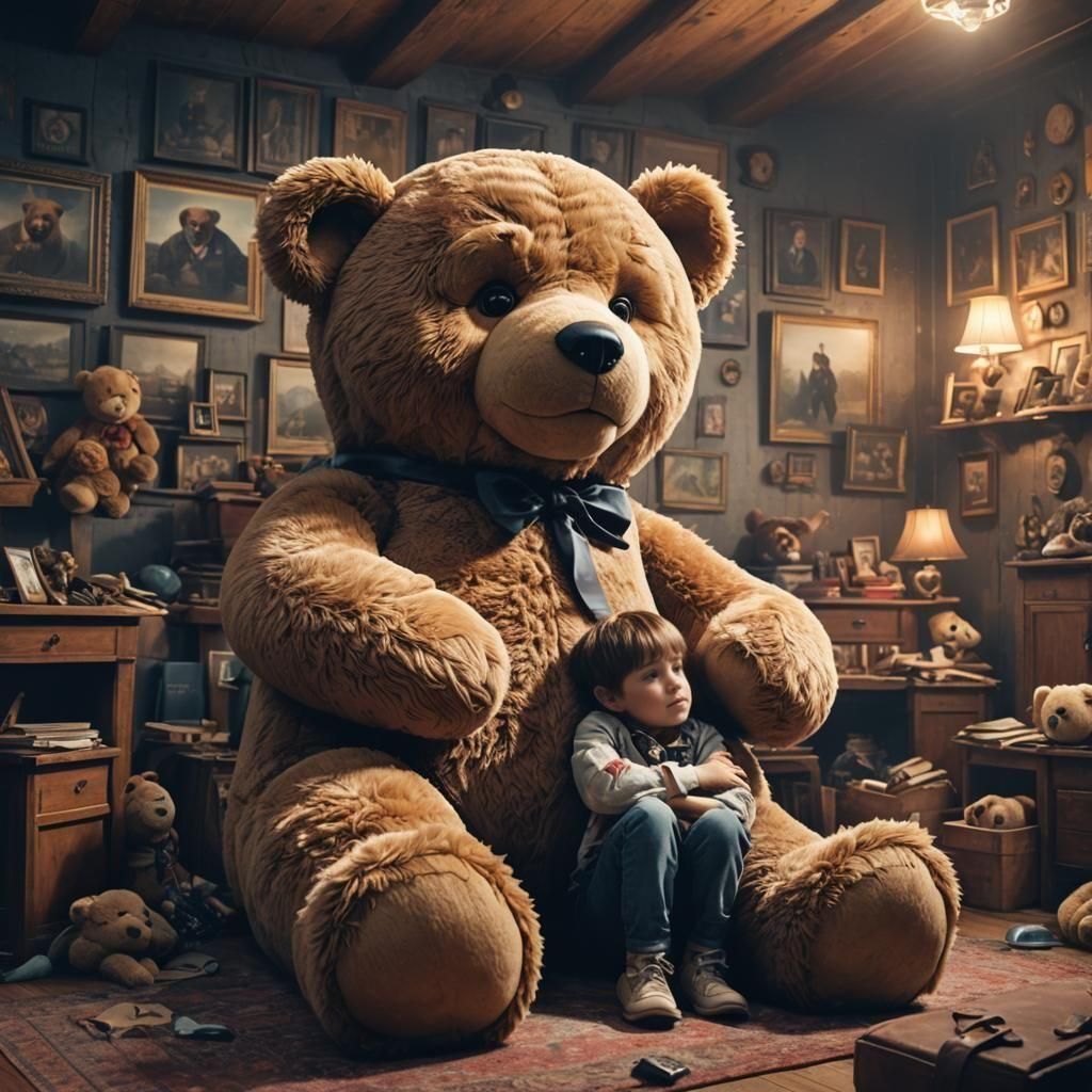Kids Hugging Giant Teddy Bear