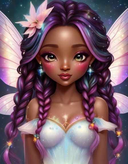 African American Christmas Fairy with Glittering Hair