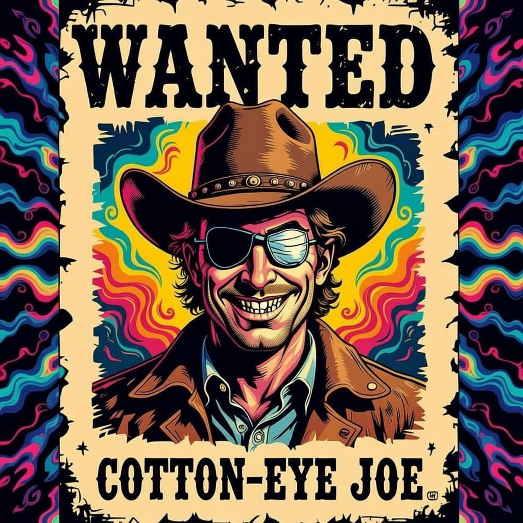 Wanted Poster for Cotton-Eye Joe in Psychedelic Style