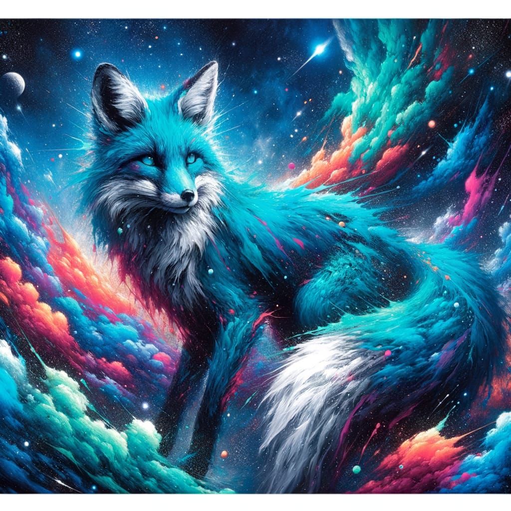 Vibrant Cosmic Fox in Street Art Style