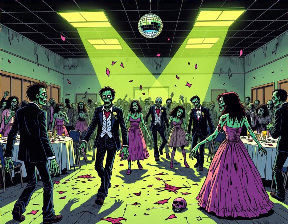 Zombie Prom Night in 1980s Comic Art Style