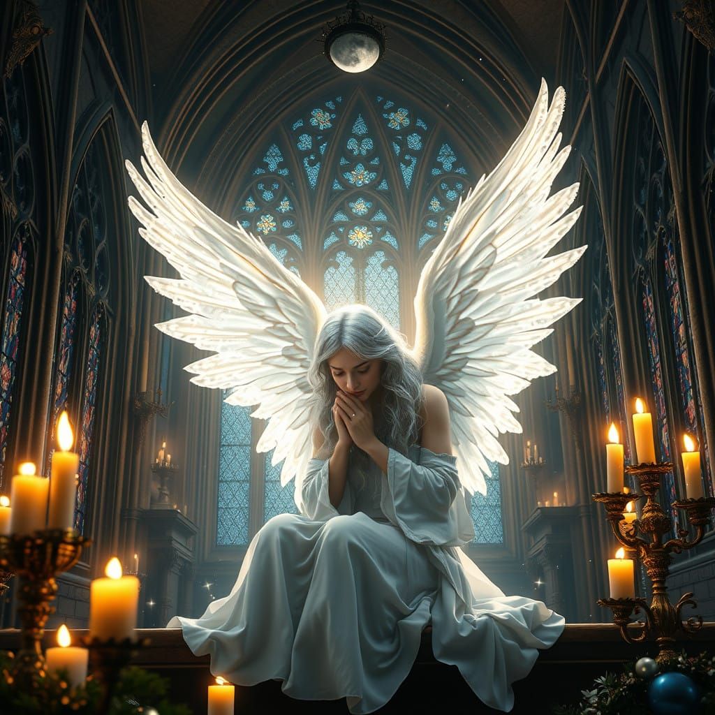 Ethereal Angel in Gothic Heavenly Abbey
