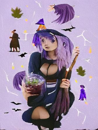Anime Witch Girl with Purple Hair