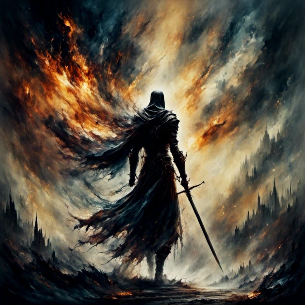 Dark Armored Knight with Spear of Light