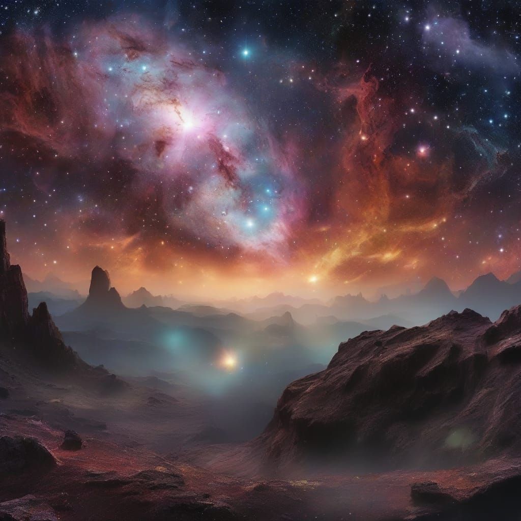 Surreal Cosmic Landscape with Lone Figure