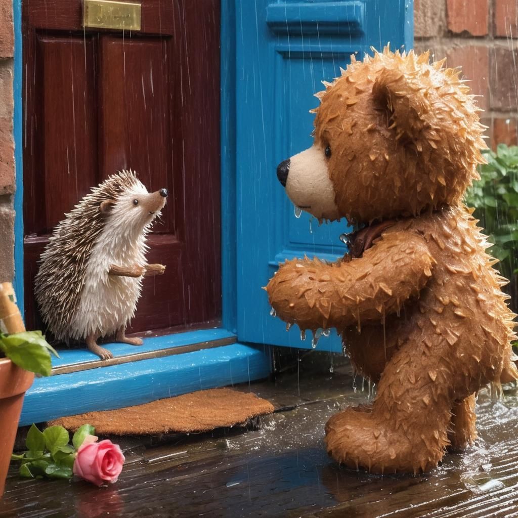 Drenched Teddy Bear Seeks Shelter From Rain