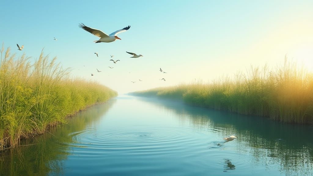 Vibrant Aral Sea Delta Revival in Serene Landscape