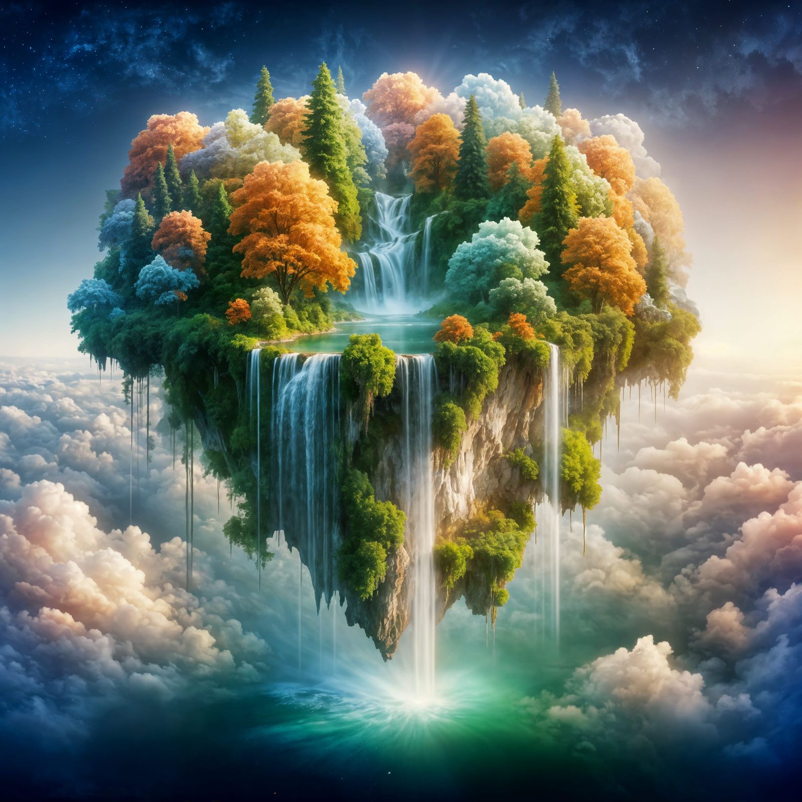 Ethereal Floating Island with Waterfalls