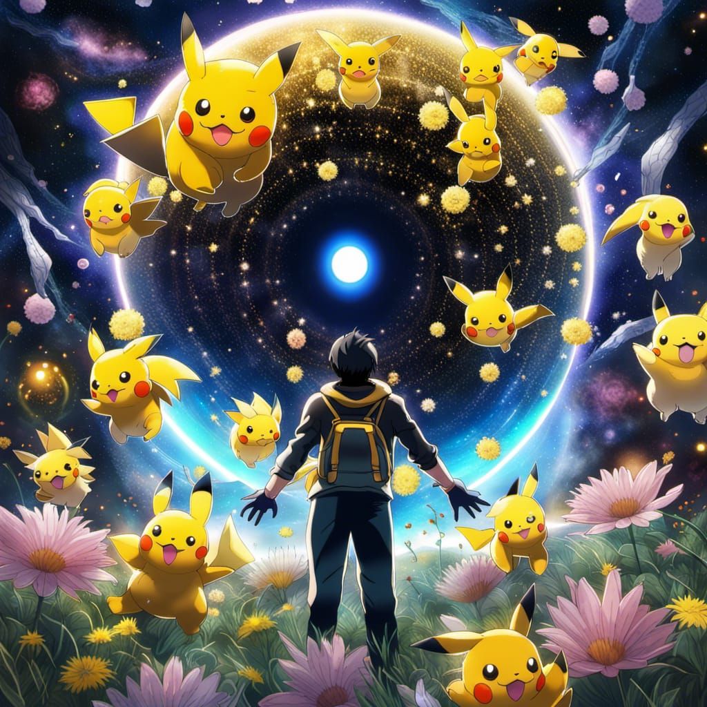 Umbreon Pokemon Portrait in Cosmic Flower Field