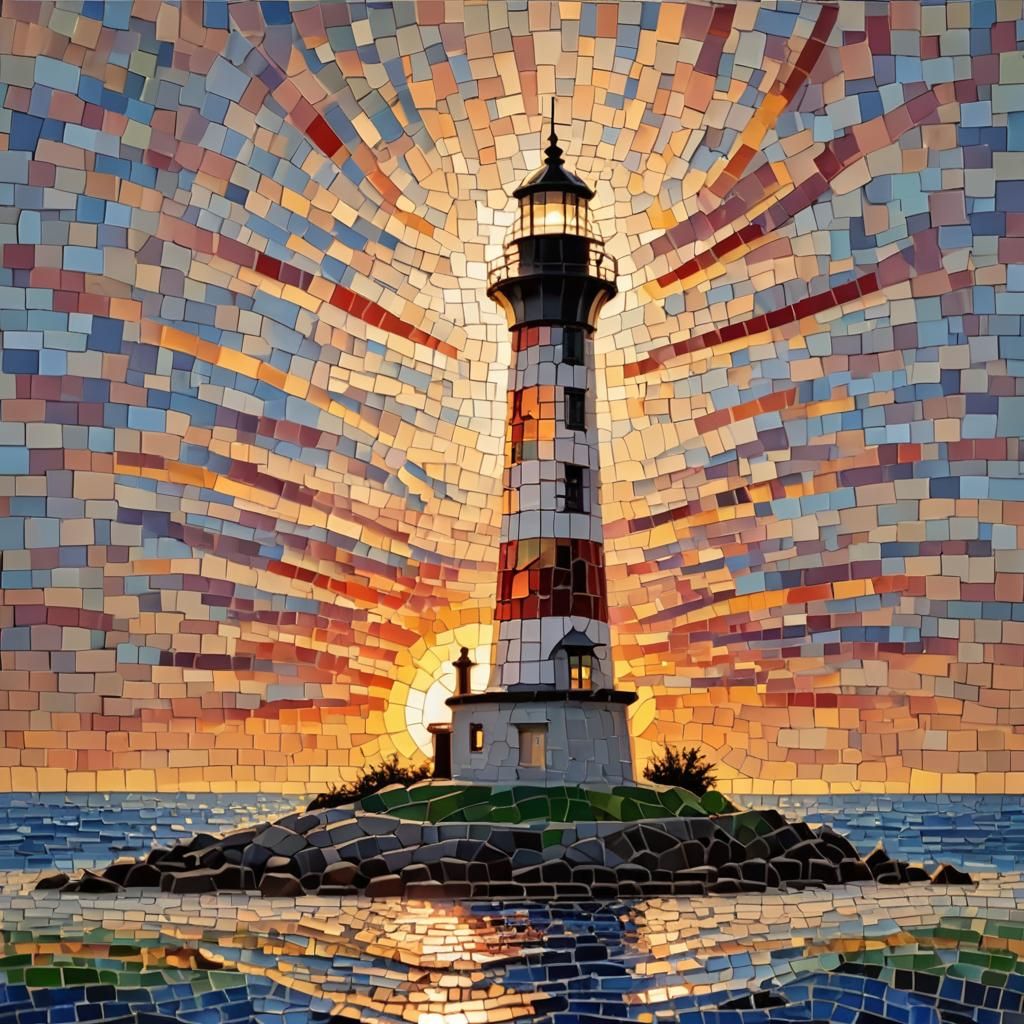 Mosaic Lighthouse at Sunset