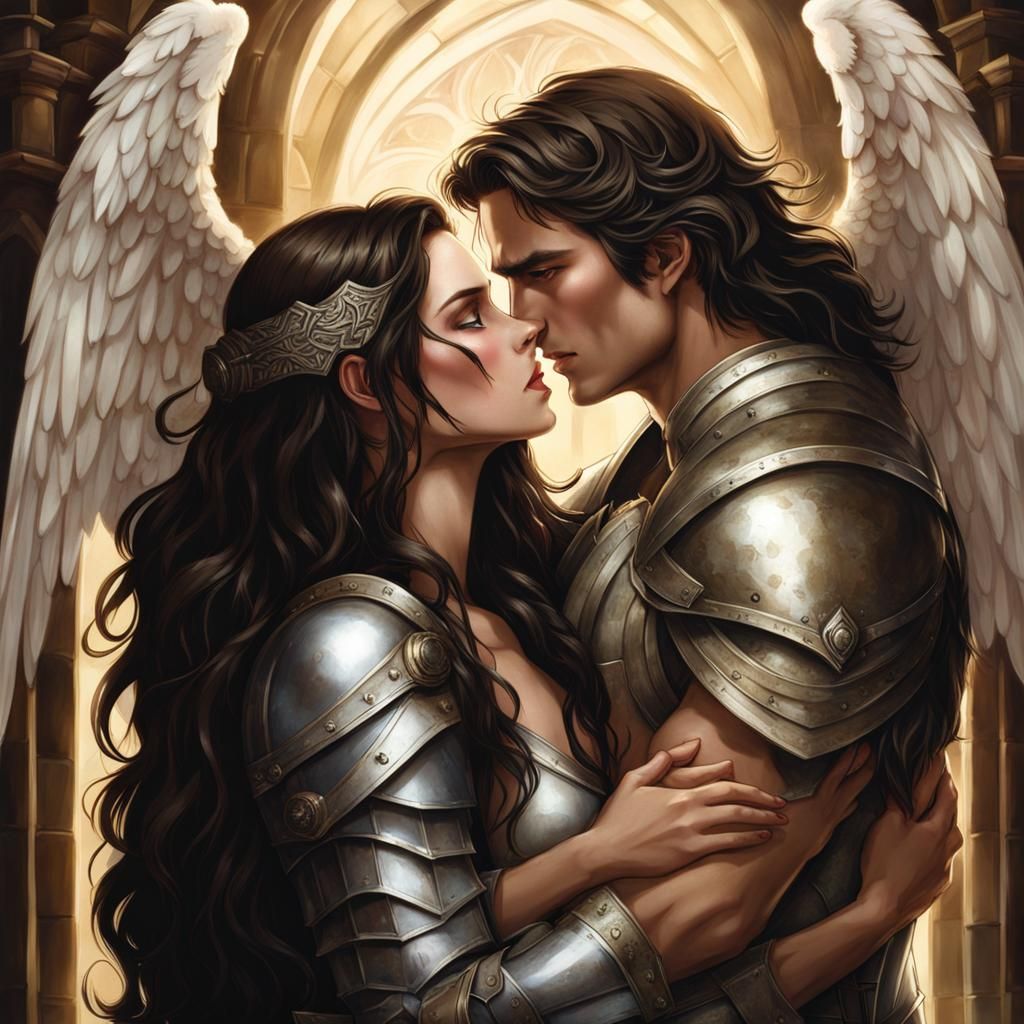 Emotional Embrace: Armored Woman and Angel