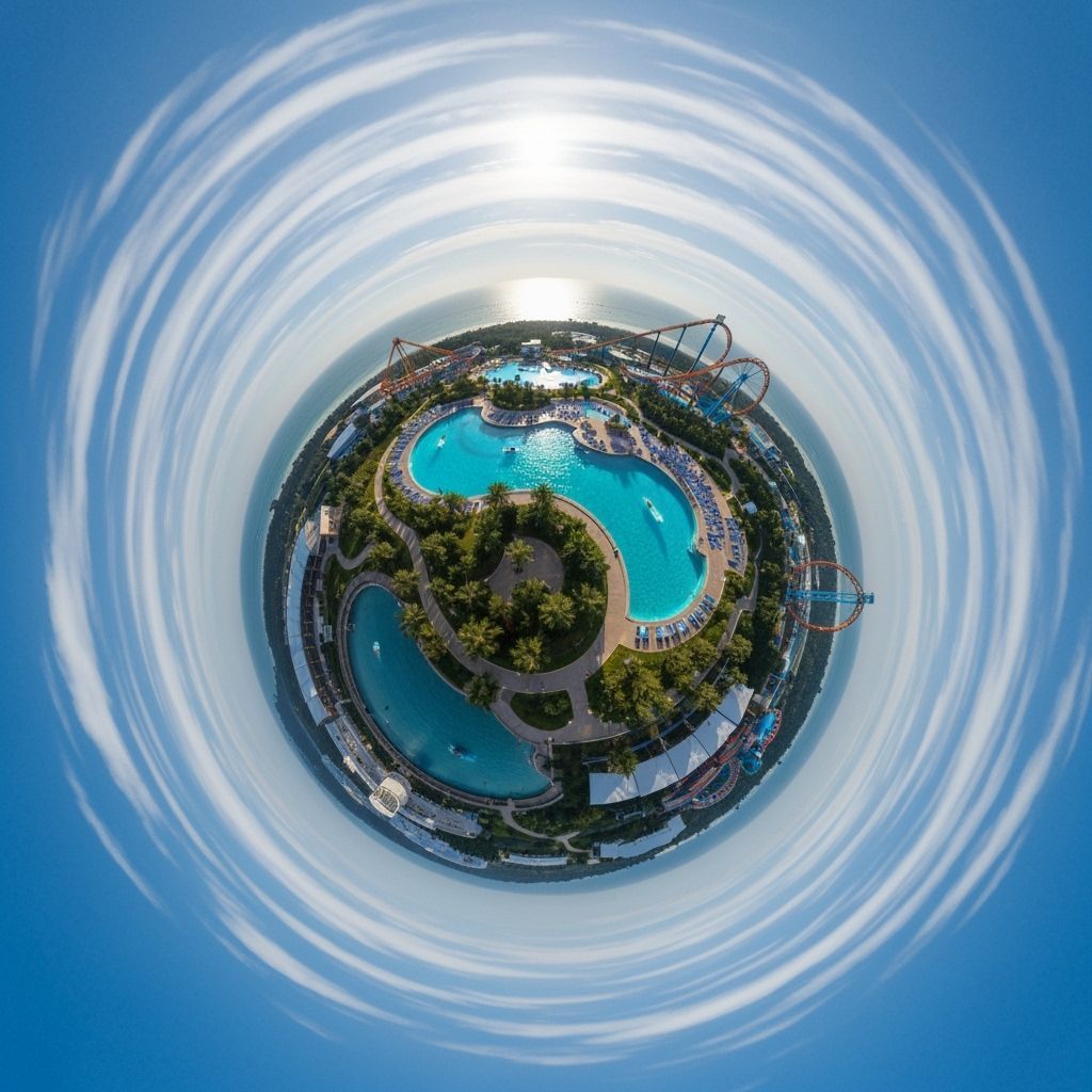 Vibrant Aquapark on a Tiny Planet Panorama