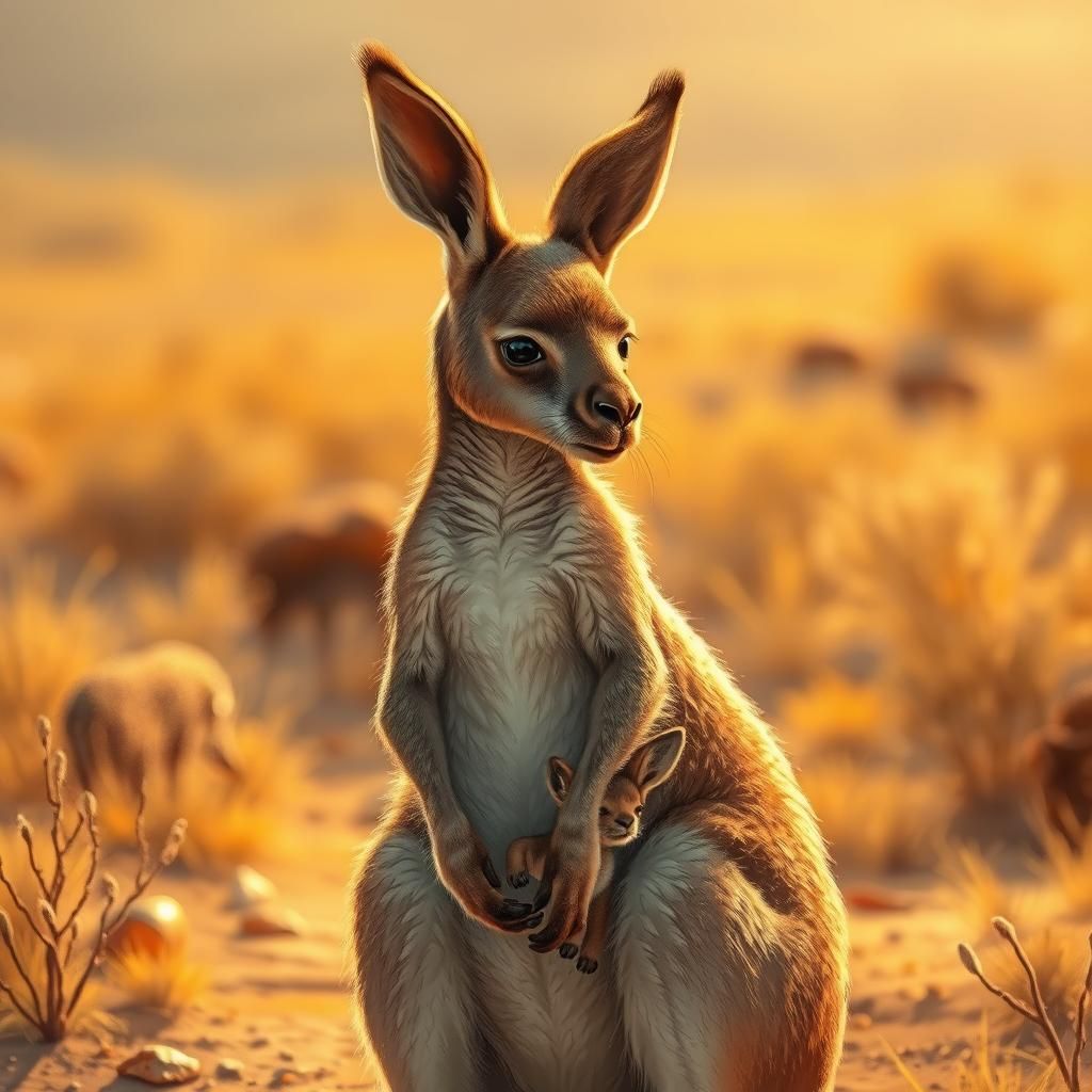 Kangaroo and Joey in Outback Landscape