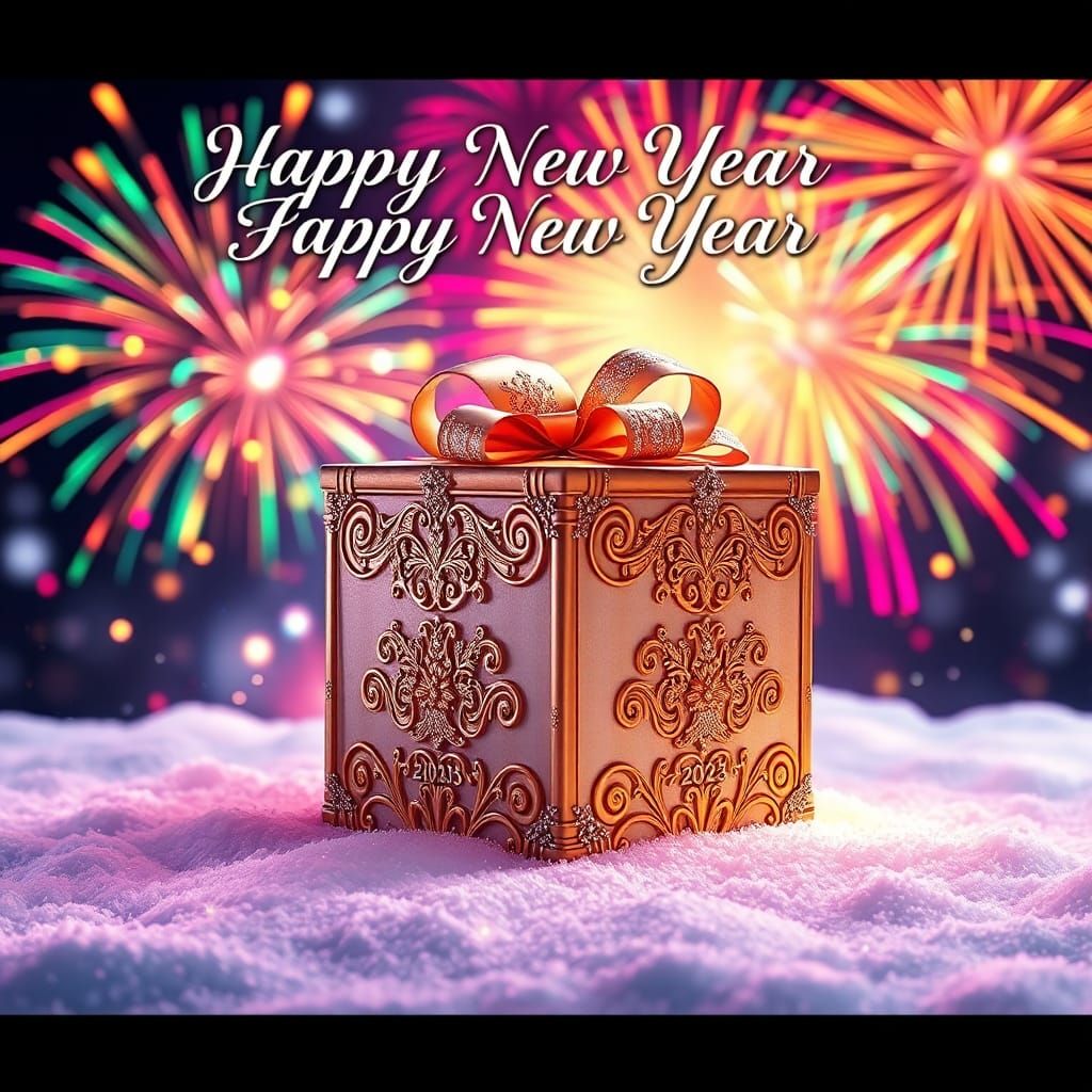 Happy New Year 2025 Gift Box with Fireworks
