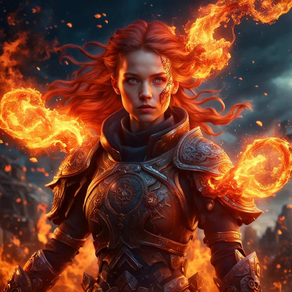 Fiery Girl: Detailed Fantasy Concept Art