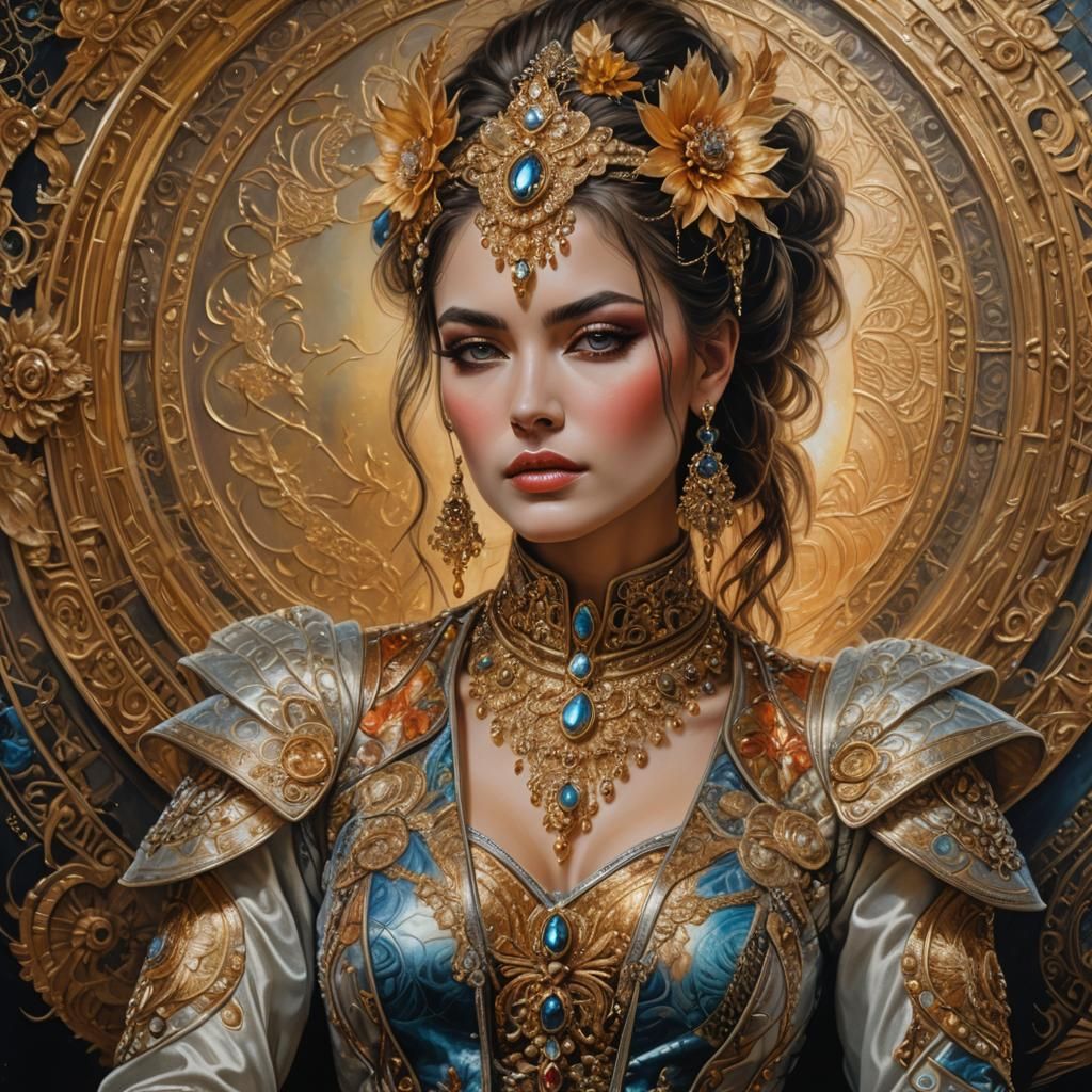 Beautiful Woman in Colorful Clothing: Realism Oil Painting