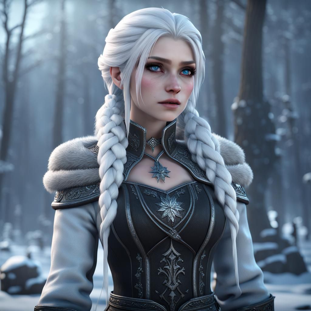 Frozen Gothic Girl with White Hair in 3D