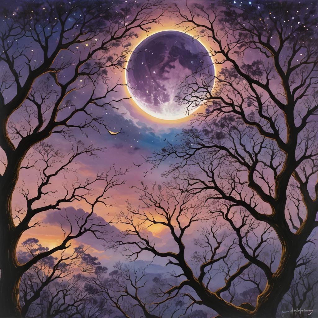Twilight Solar Eclipse: Cosmic Astral Oil Painting