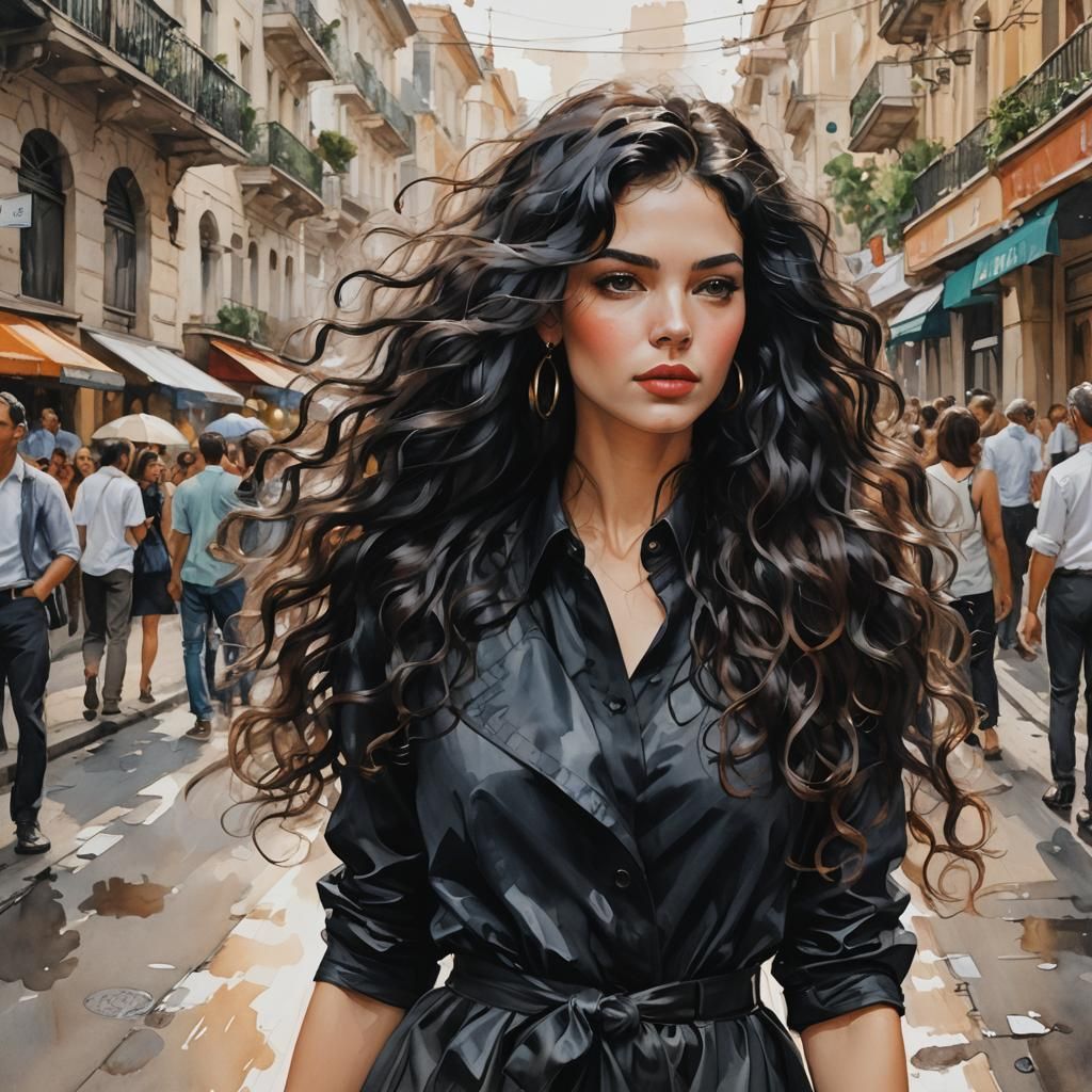 Gracious Girl with Curly Hair on Brazilian Street