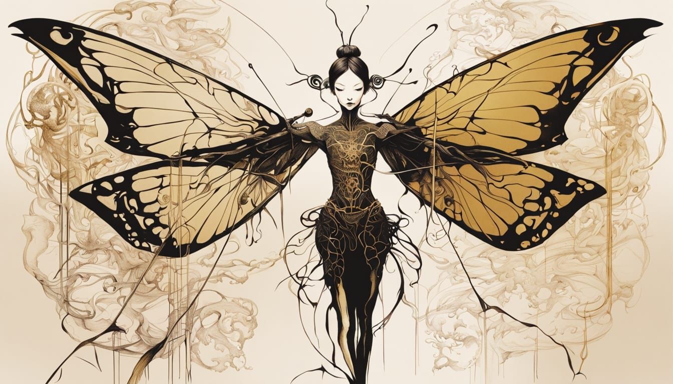 Enchanting Half-Faery Character in Bold Tattoo Style