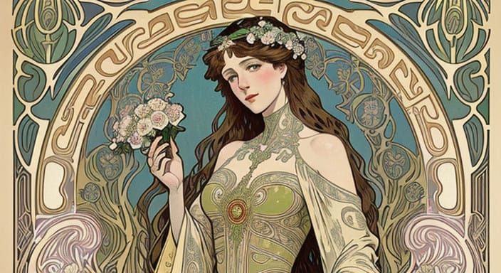 Luxurious Belle Époque Goddess with Flowers