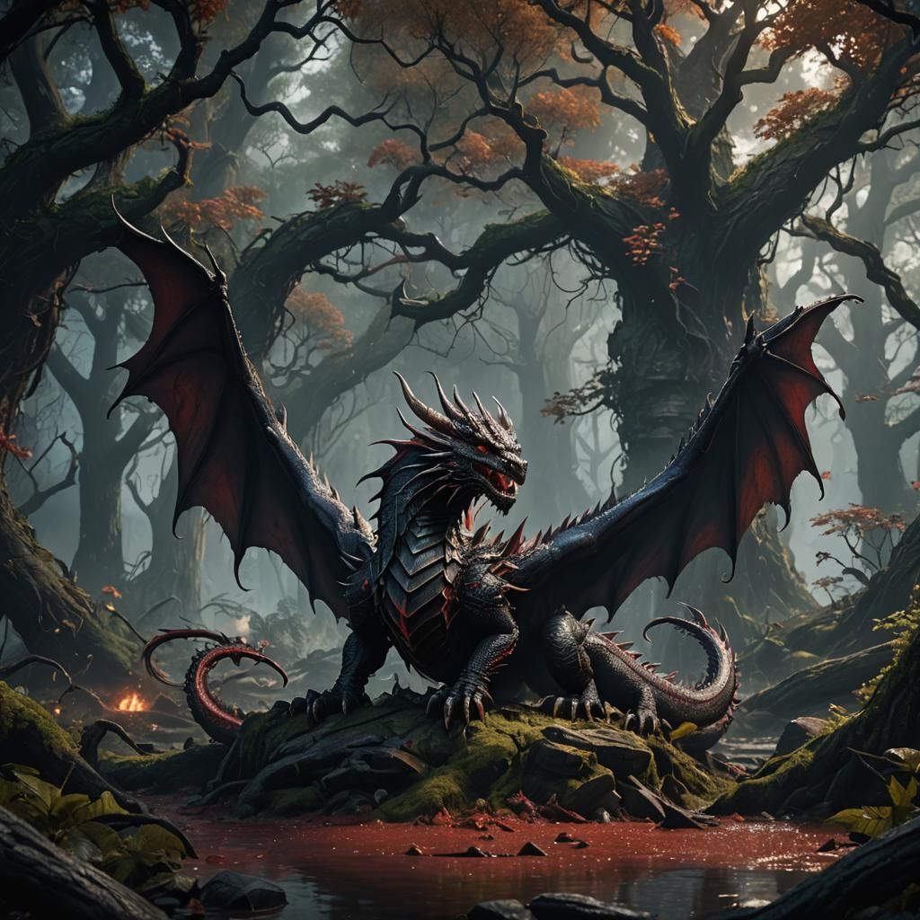 Ebony Dragon in Dark Realm: Fantasy Concept Art