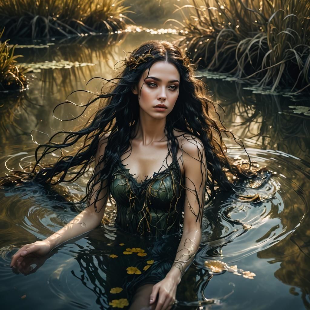 Sensual Nymph in Magical Pond: Fine Art Portrait