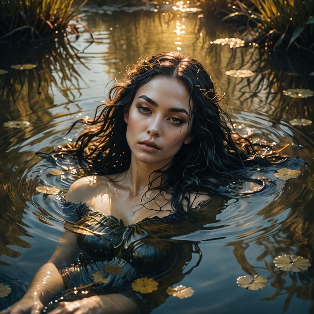 Nymph Swimming in Magical Pond: Fine Art Portrait